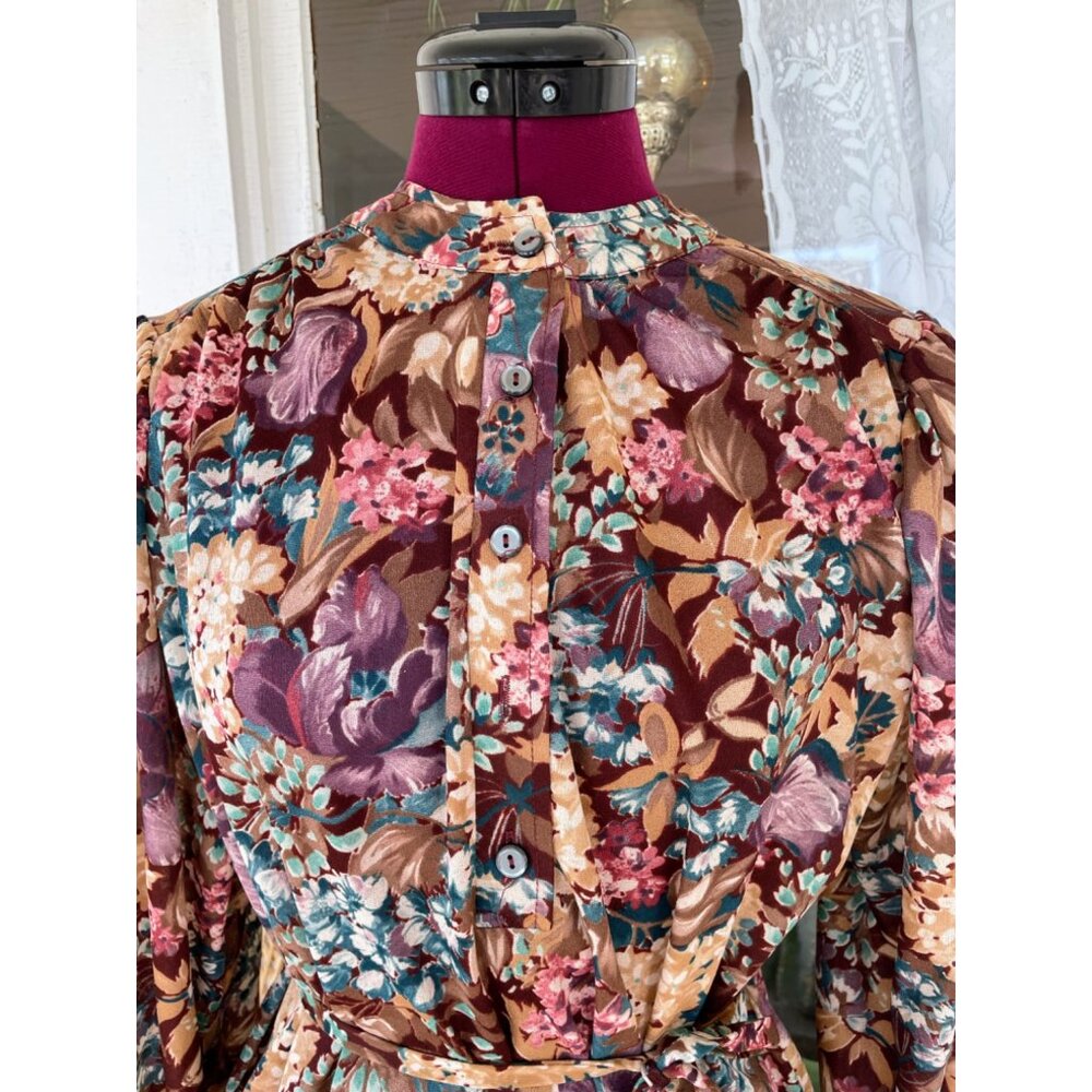 Vintage 1970s Floral Womens Belted Blouse Disco Size M - Picture 14 of 15